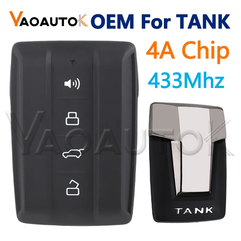 Car Key OEM Original For Great Wall GWM TANK 300 4 Buttons 433Mhz Keyless Go Auto Smart Remote Key with 4A Chip