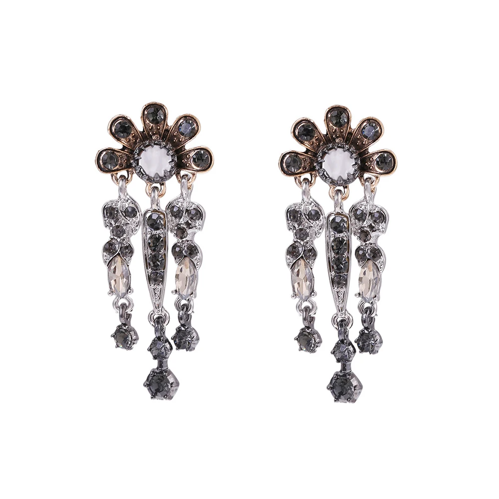 Vintage Schwarze Kristall-Strass-Quasten-Ohrringe für Damen, Gotischer Abendparty-Schmuck, Statement-Geschenke – Detail 3