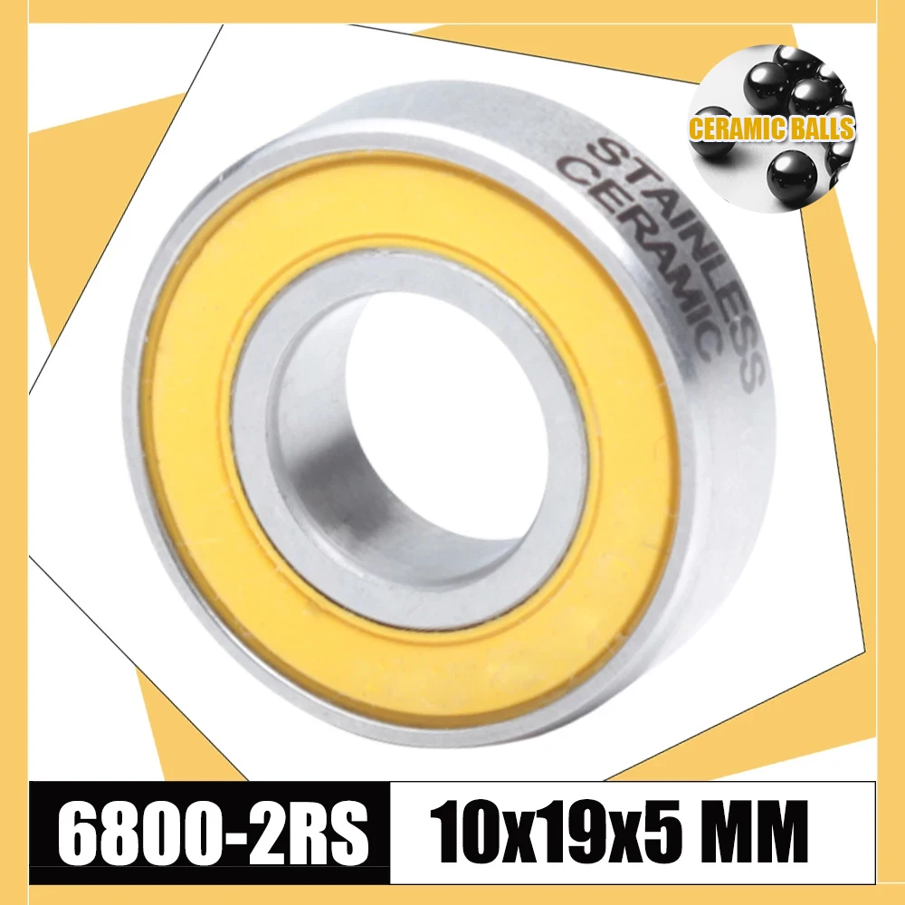 Cojinete inoxidable 6800-2RS, 10x19x5mm (1 pieza), ABEC-3, 6800 RS, buje de bicicleta, rueda delantera y trasera, 10, 19, 5 rodamientos de bolas de cerámica