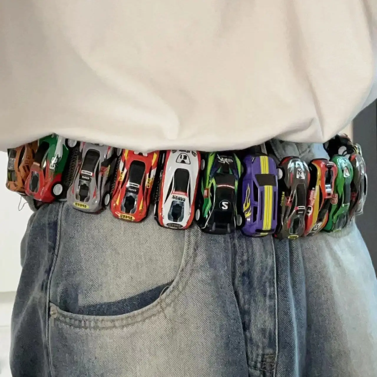 Creative Racing Model Belt Y2k Streetwear 18pcs Cars Model Decorative Belt For Men Women Clothes Accessories