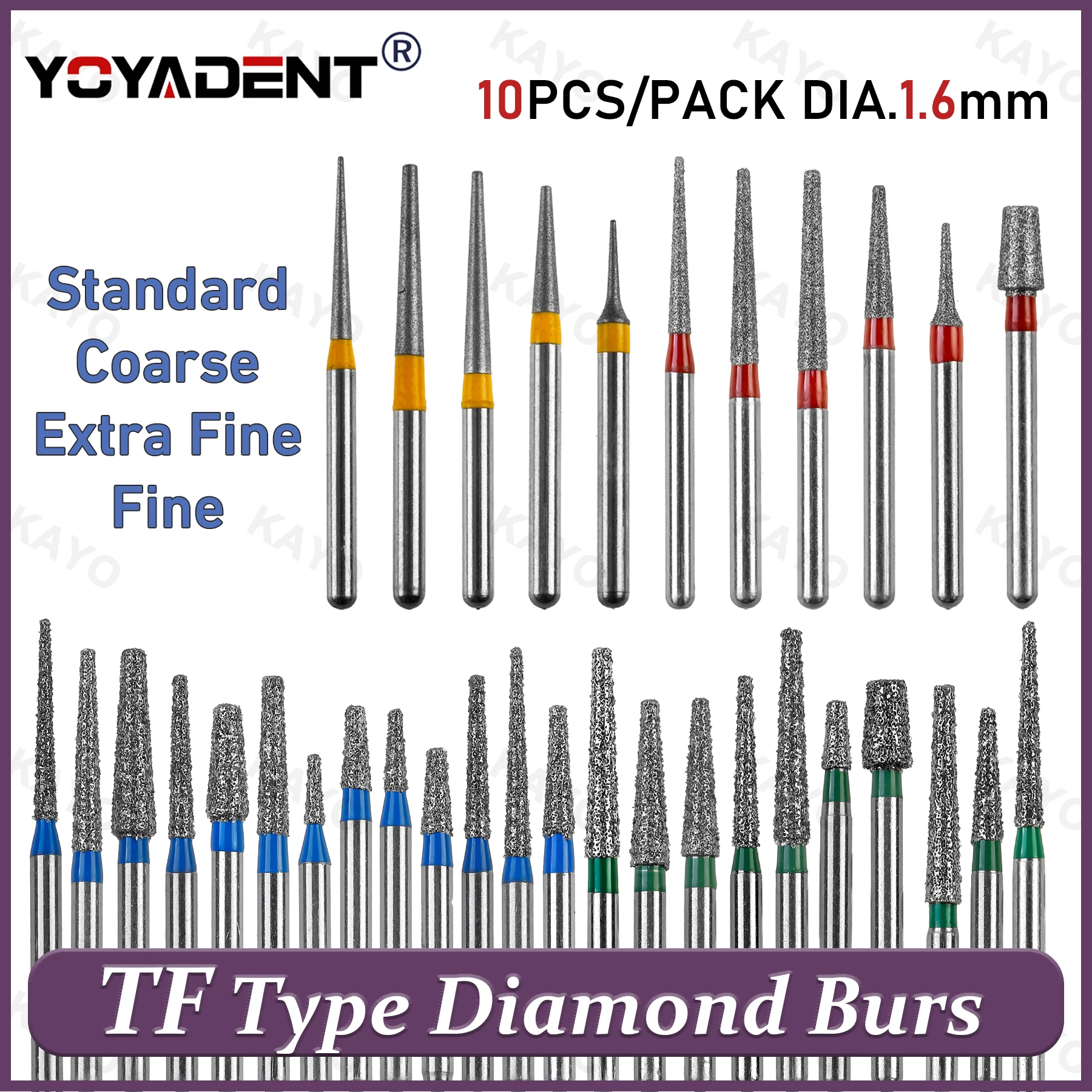 TF Type Dental Diamond Burs Taper Flat End Polishing Bur Coarse/Standard For High Speed Handpiece Dia.1.6mm10pcs/Pack Dental Lab