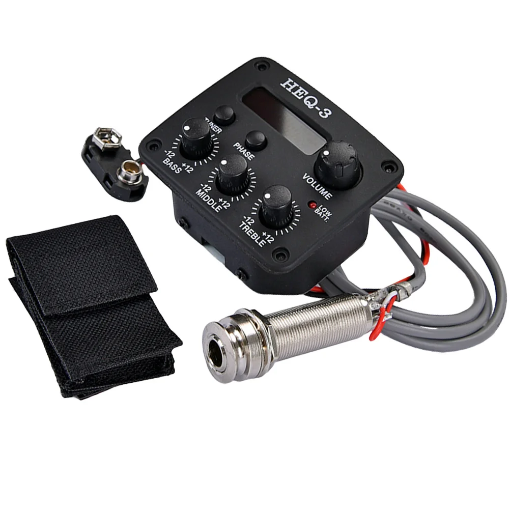 الغيتار الصوتي Preamp بيزو لاقط 3 العصابات Eq التعادل LCD موالف مكبر للصوت أجزاء الغيتار الأسود 3 العصابات Eq لاقط #3