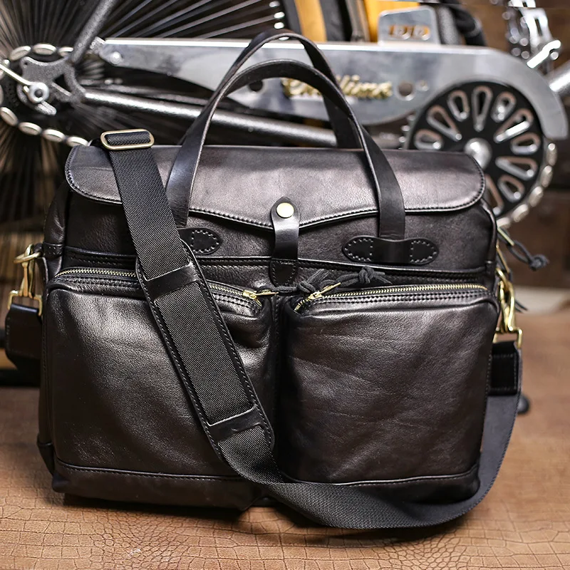 Bolsos de mano Vintage de cuero genuino para hombre, maletín de negocios, bolso Diagonal para ordenador, bolsas de mensajero de hombro portátiles, novedad de 2024