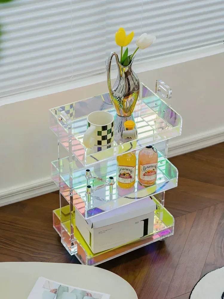 Acrylic Living Room Furniture,Sofa Side Coffee Table,Transparent, Colorful Mobile Tea Tables,Trolley Storage Cabinet,Customized