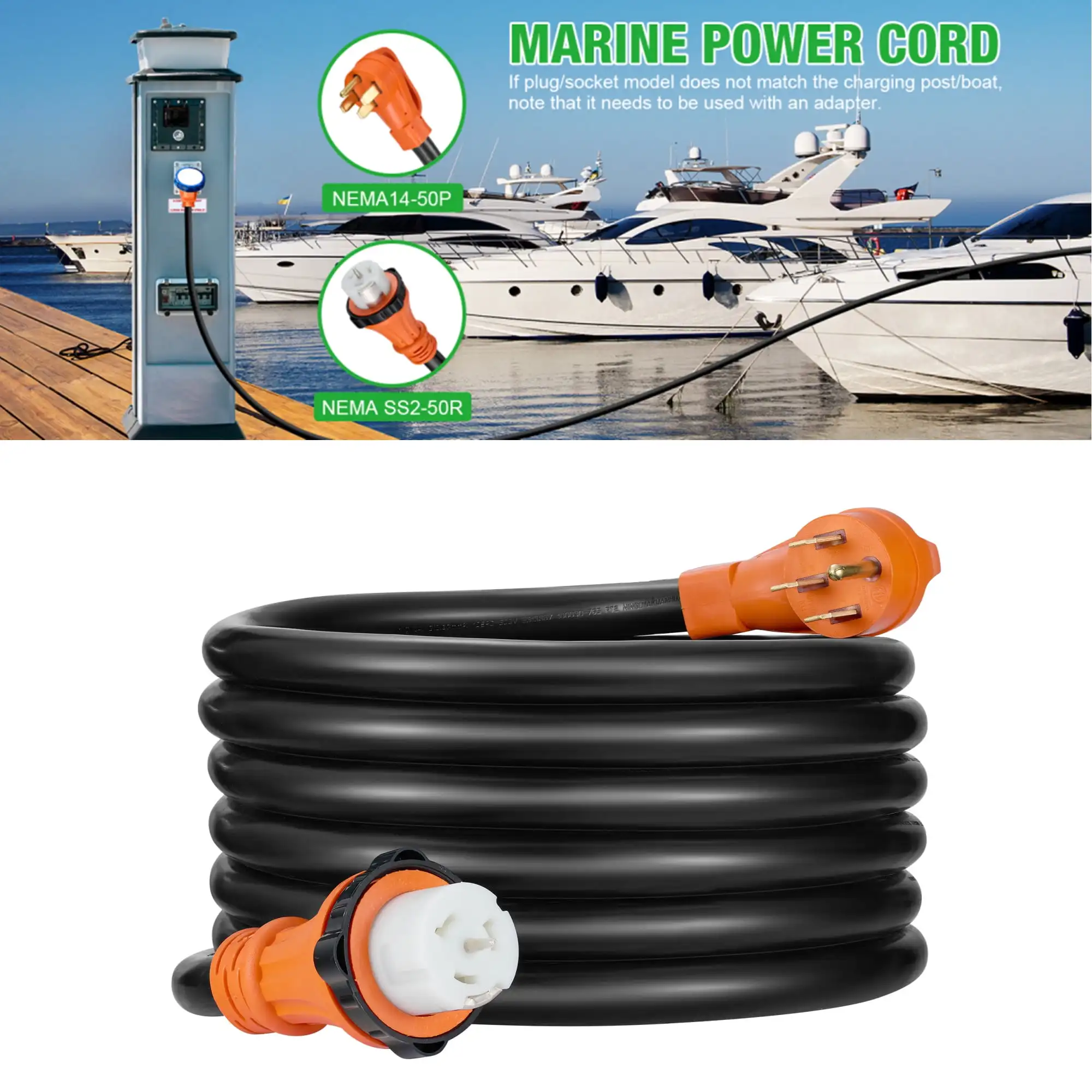 Cabo de extensão de gerador resistente de 50 Amp com caixa de entrada de energia - Adaptador de bloqueio giratório NEMA 14-50P para SS2-50R para RV