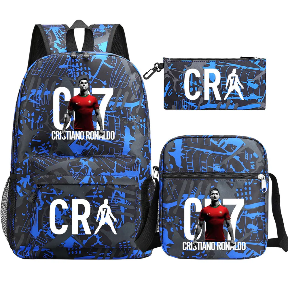 Football CR7 Backpack 3pcs/Set Cartoon School Bags for Teenagers Travel Outdoors Waterproof Schoolbag Children Boy Girl