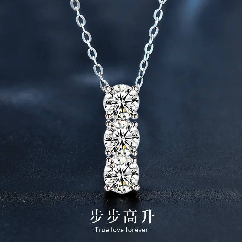 

Manufacturer wholesale 925 sterling silver necklace jewelry women's moissanite full diamond straight collarbone pendant