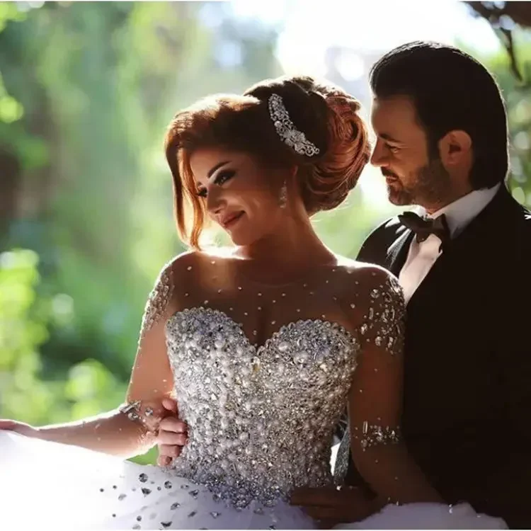 여성 웨딩드레스 맞춤 제작, 긴팔 빈티지 레이스 스위트하트 넥 브라이덜 가운, 백리스 웨딩드레스