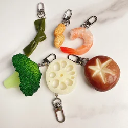 Creative Braised Pork Broccoli Ribs Keychain PVC Kelp Shrimp Mushroom Keyring for Women Men Car Handbag Pendant Accessories Gift
