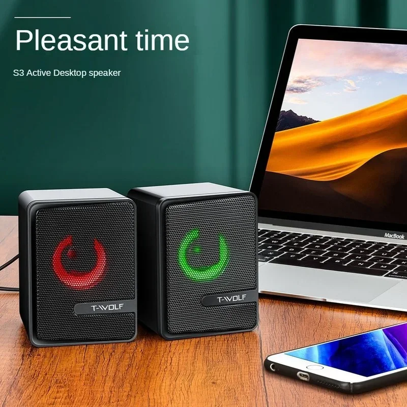 مكبرات صوت USB مضيئة، تصميم فريد من نوعه، عرض ضوء نابض بالحياة، صوت ستيريو معزز لسطح المكتب الصغير