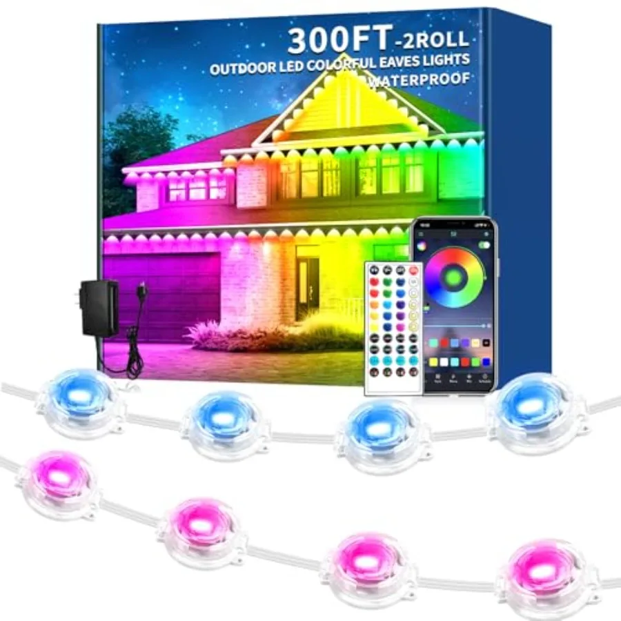 

Уличные RGB-светильники для дорожек длиной 300 футов с дистанционным управлением через приложение, синхронизацией с музыкой, функцией таймера, умное ландшафтное освещение, IP65, водонепроницаемые