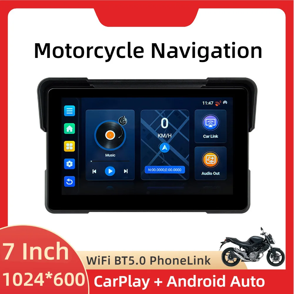 7-дюймовый мотоциклетный GPS-навигатор с ОС Android, беспроводной Wi-Fi CarPlay, Android Auto, портативный навигатор, 2G Ram + 32G Rom