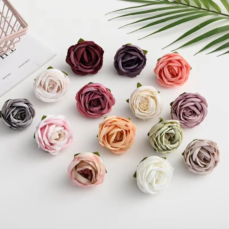 

50PCS/100PCS Artificial Flowers Silk Roses Fake Plants Christmas Decorations for Home Wedding DIY Needlework Candy Gifts Box
