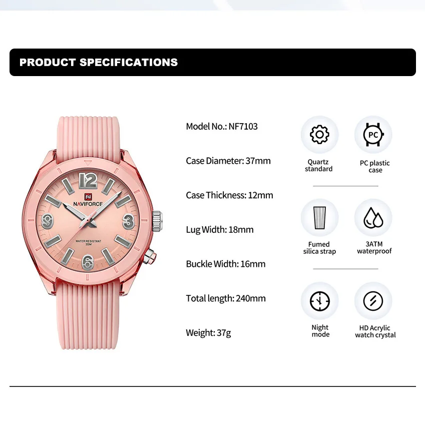 NAVIFORCE Women Watches Luxury Fashion Waterproof Silicone Bracelet Elegant Female Luminous Quartz Wristwatch Relogio Feminino