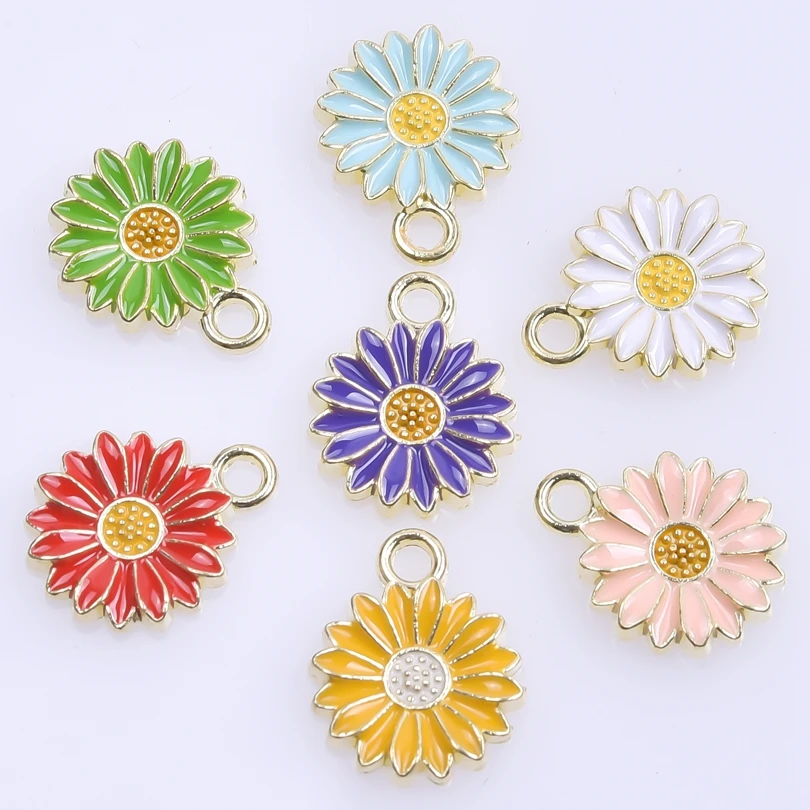 20Pcs Color Daisy Flower Charms Alloy Enamel Pendants Charms for Jewelry Making Earrings Necklace Key Chains Jewelry Accessories