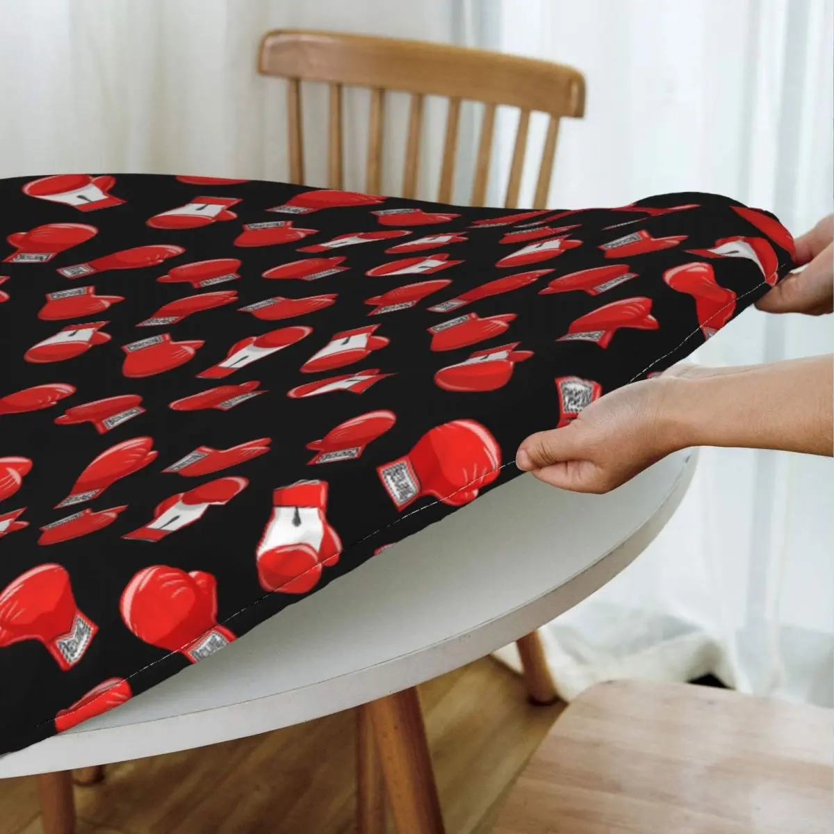 Red Boxing Gloves Waterproof Round Tablecloth Oilproof Table Cloth for Kitchen Events Dining Table Cover