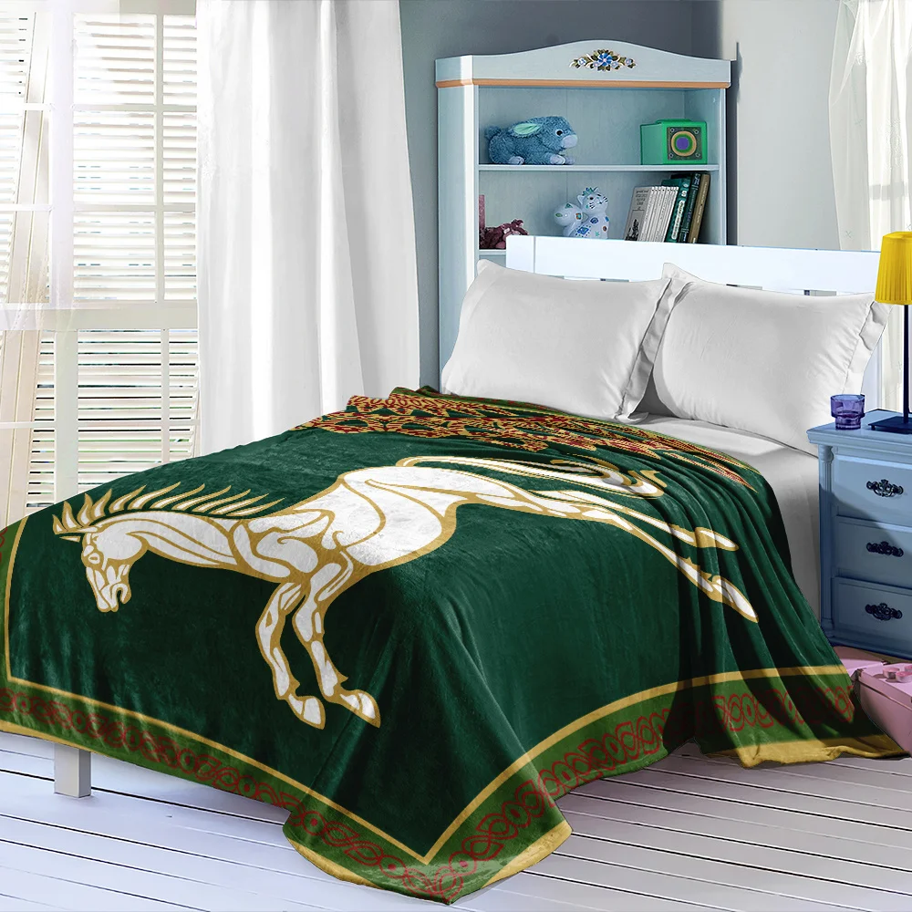 1pc Lord of The Rings Rohan Horse Flannel Blanket,2D Medieval Flag Print Throw,All Season Soft Fleece Blanket for Bedroom,Living view 2