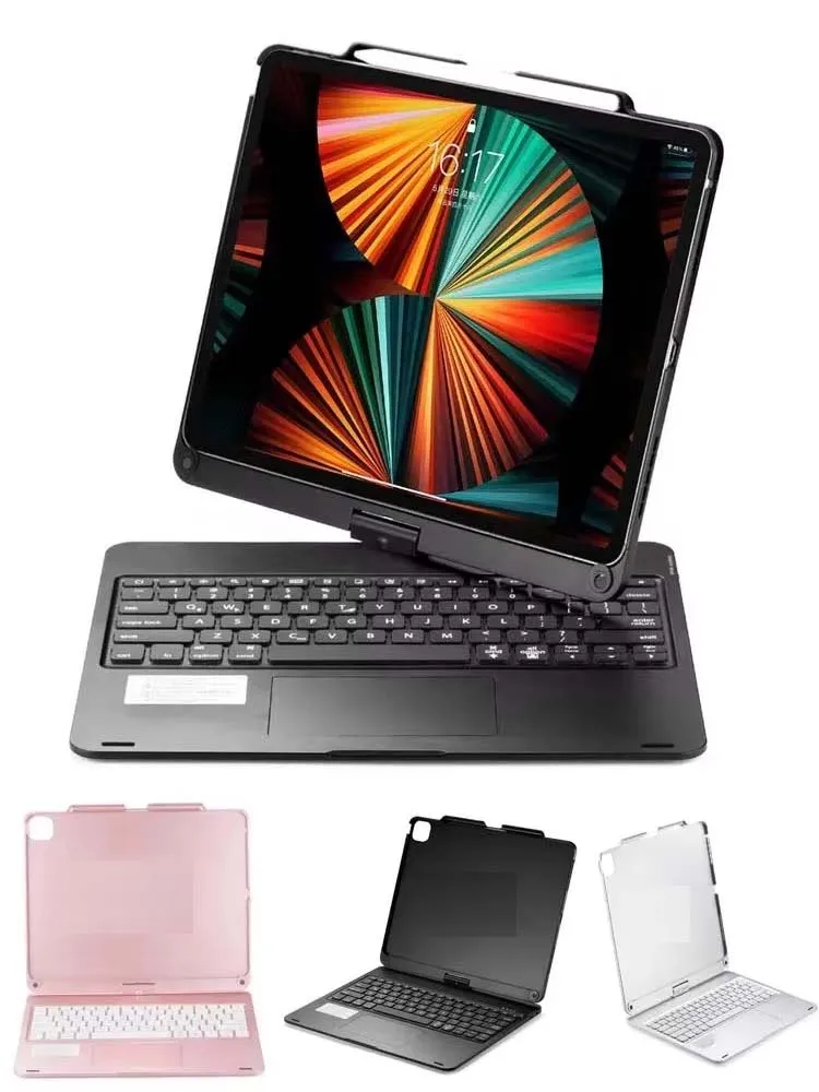 Etui z klawiaturą Bluetooth do iPada Air 13 M2 2024, M3 2025, M4 2026, obrotowe o 360 stopni, składane, z funkcją podstawki, przegródką na rysik i oświetleniem. — 2