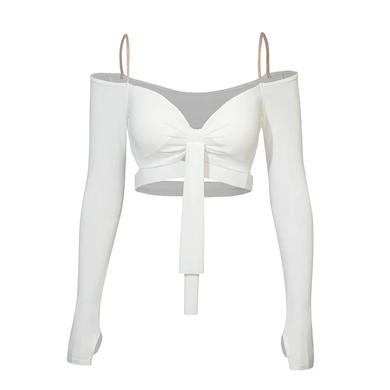 Abbigliamento da ballo latino Top con bretelle con scollo a una linea per donne adulte con protezioni per il petto Tuta da allenamento a maniche lunghe standard nazionale