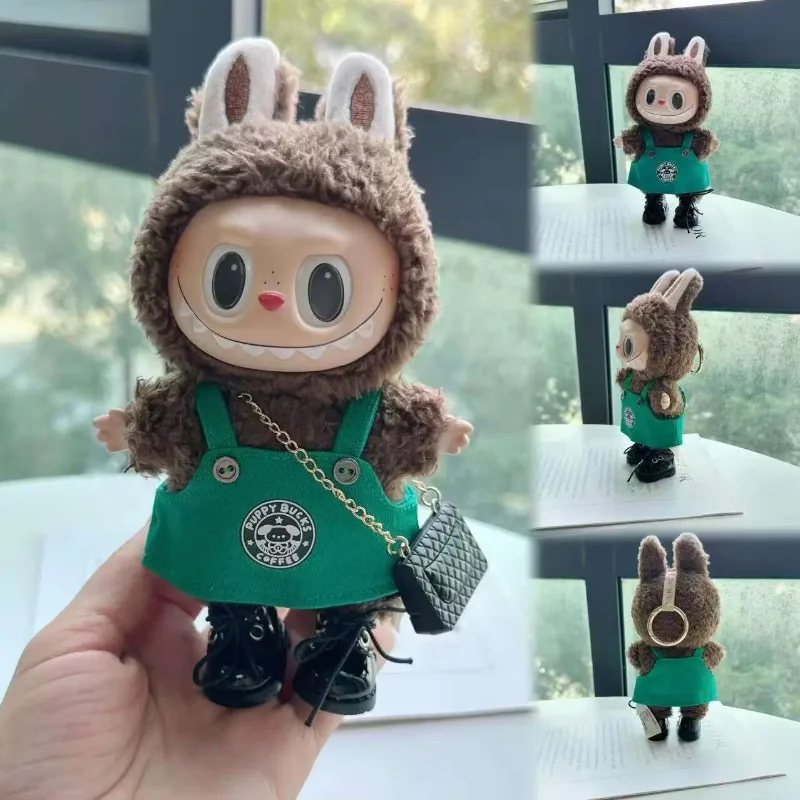 

Labubu 17cm Doll's Clothes The Monsters Outfit Accessories Clothing Cartoon Green Coffee Dress Shoes