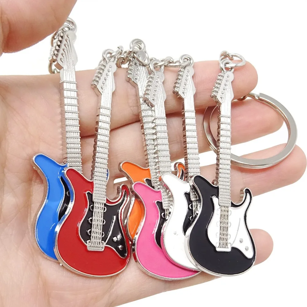 Trendy Zinc Alloy Guitar Keychain Bass Portable Bag Pendant Musical Elements Car Key Ring For Man Women