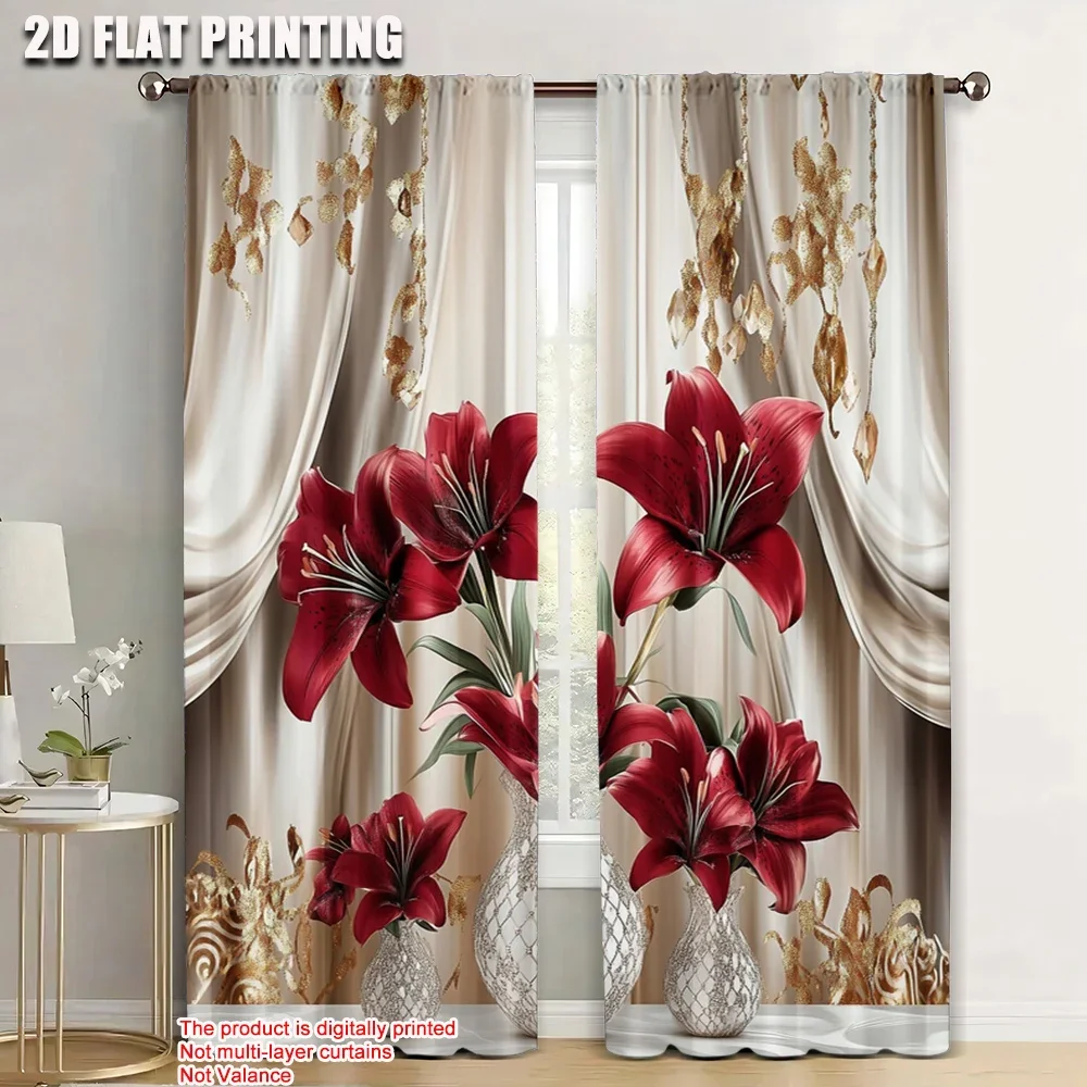 2pc,   Curtains flower Versatile Polyester Fabric,Without Electricity Birthday Party for Holiday Family Party Decorations