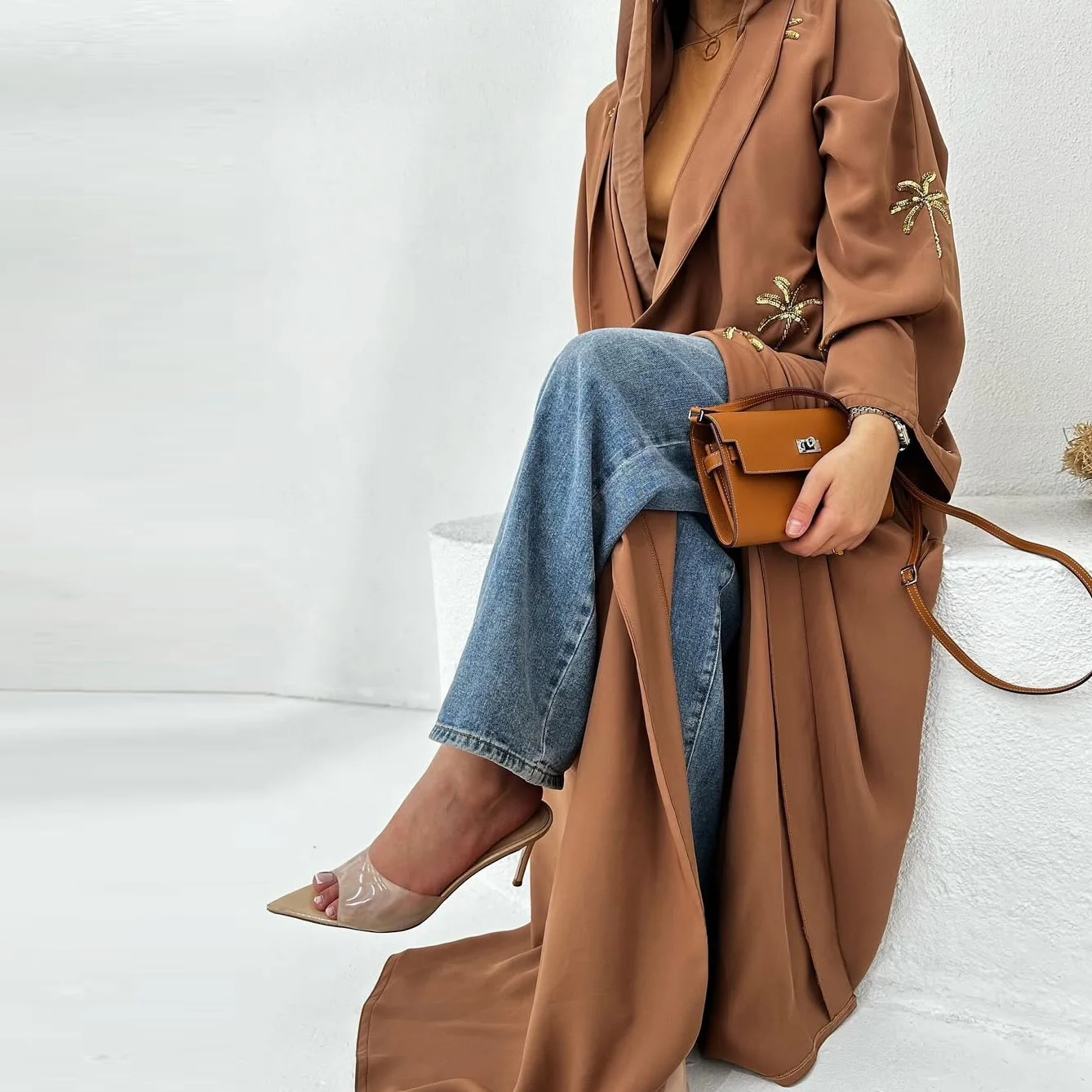 عيد العربية عباية دبي الفاخرة المرأة المسلمة سترة فاخرة الترتر التطريز فستان الإسلام 2025 تركيا الزي قفطان عبايات كيمونو #2