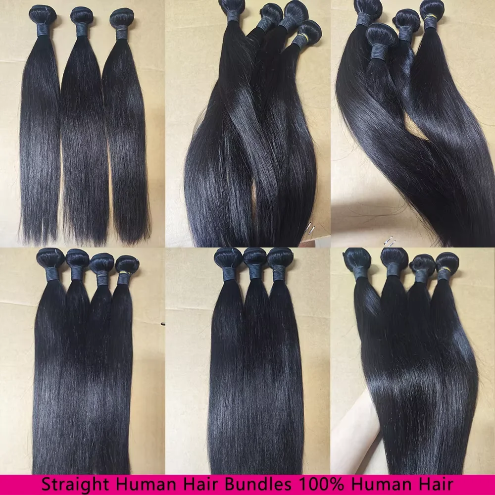 16A Прямые пучки человеческих волос 30 дюймов 100% бразильские человеческие волосы 3/4 Пучки мягких и шелковистых двойных пучков волос для женщин