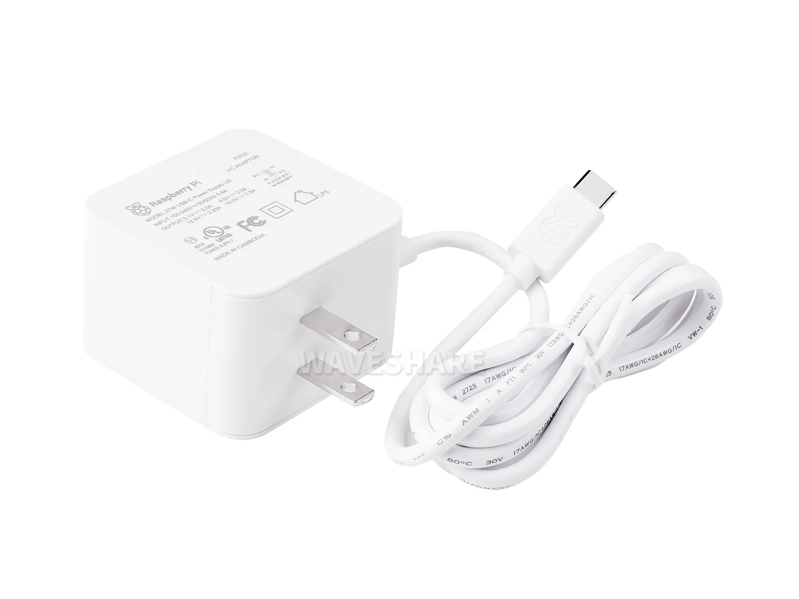 Official 27W USB Type-C Power Supply for Raspberry Pi 5, Options For Color And Plug