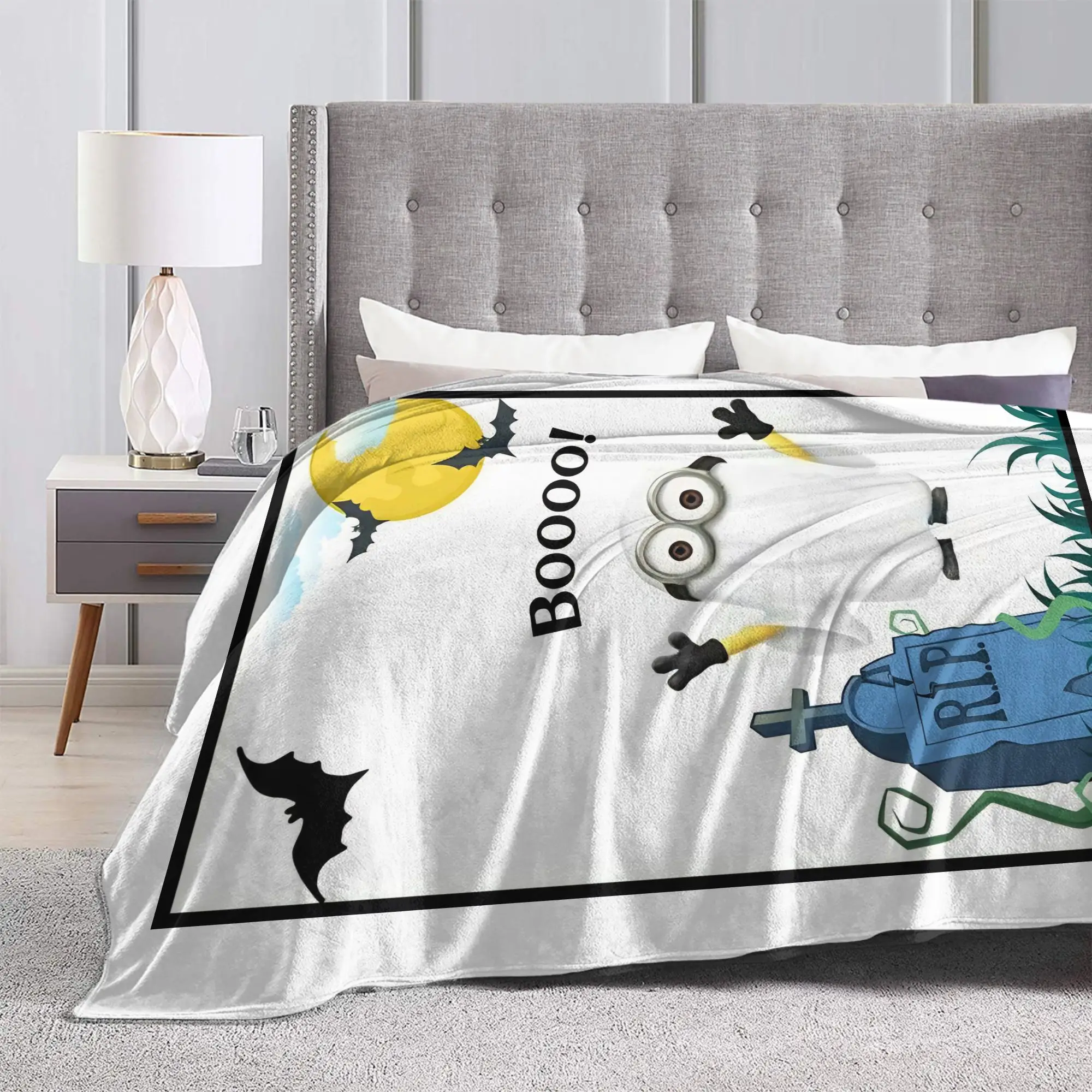 M-Minions-s Boo Halloween Ghost Blanket Velvet Printed  Multi-function Super Soft Throw Blankets for Bed Travel Quilt