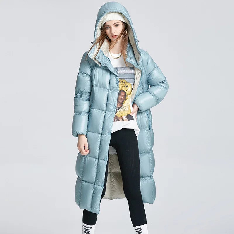 

Women's Down Jacket Winter Coat Female Windproof Thickened Warm Hooded Outerwears Color Clash Casual High Street Puffer Coats