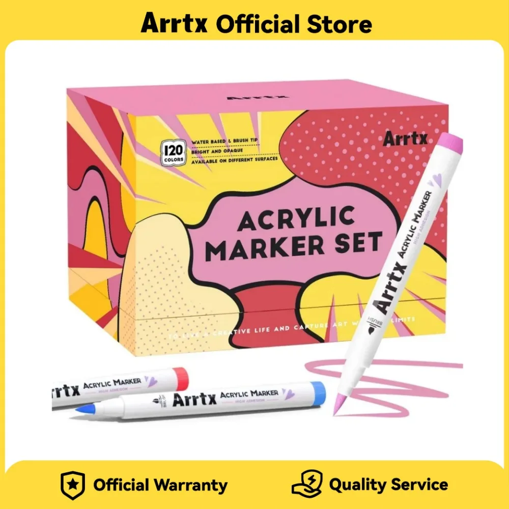 

Arrtx Acrylic Markers 120 Colors Brush Tip Paint Pens Water Based Ink No Toxic Waterproof for Rock Painting Wood Stone Glass