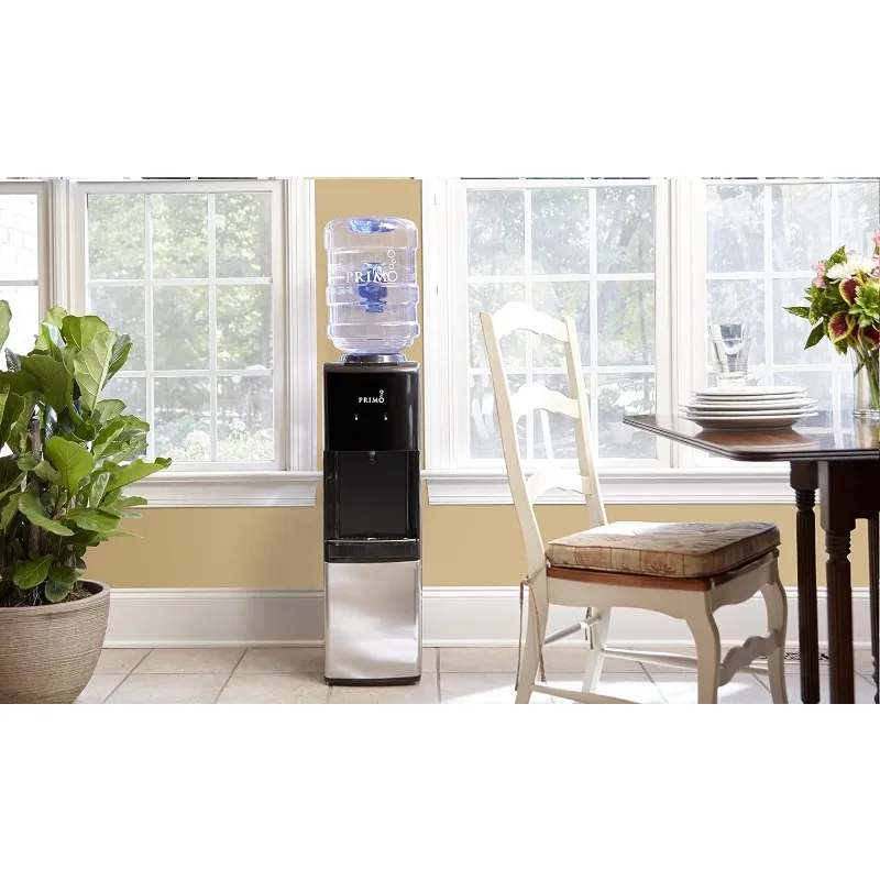 Distribuidor de água de carregamento superior Primo - Refrigerador de água de 3 temperaturas (quente e fria) para garrafa de 5 galões com trava de segurança infantil, preto
