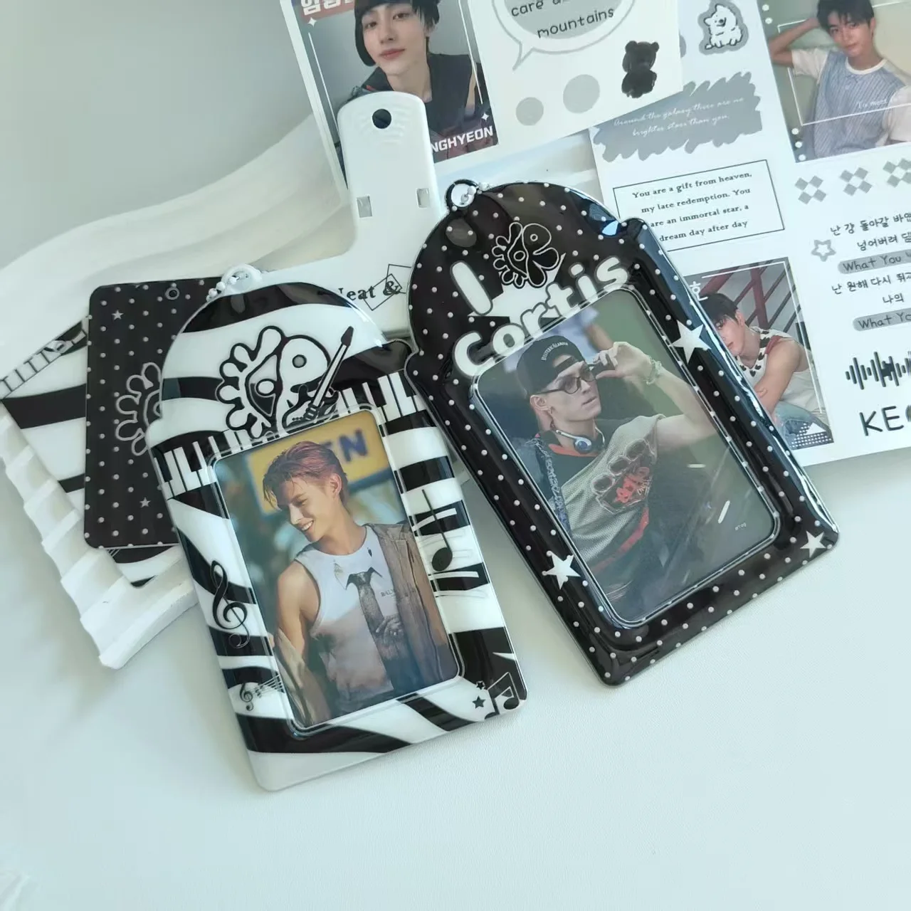 2pcs Black White 3 Inch Card Holder Card Clip Girl Kpop Photocard Polaroid Photo Card Case