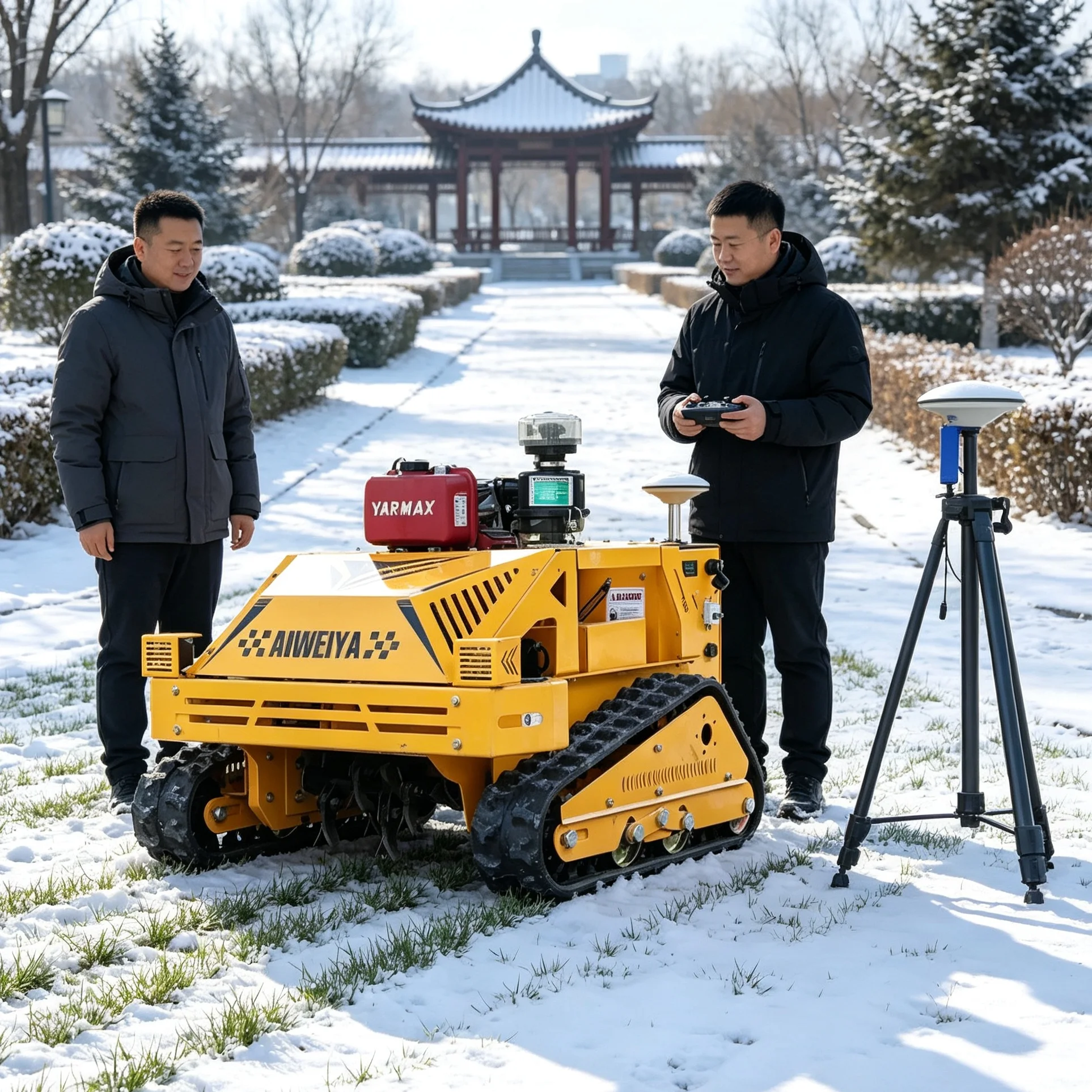 Tondeuse à gazon sans fil autopropulsée personnalisée, peut être équipée d'une pelle à neige, planification d'itinéraire par mémoire GPS, adaptée aux zones montagneuses.