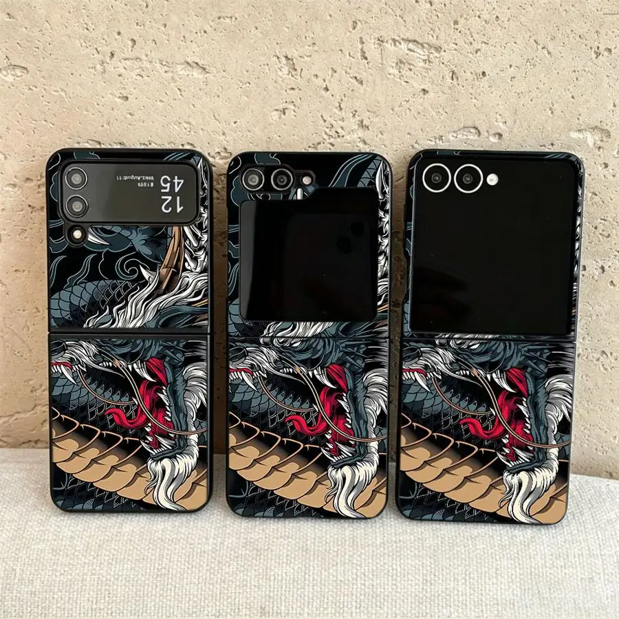 Back Phone Cover Funda Case for Samsung Galaxy Z Flip 7 6 5 4 3 Flip4 Flip3 Flip6 Flip7 FE Flip5 Design Dragon