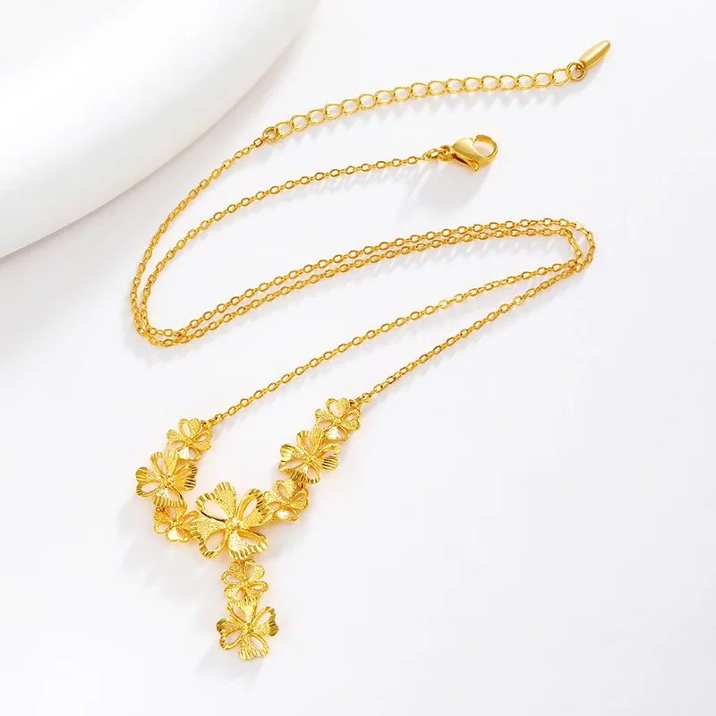 

Luxury 24K 9999 Pure Gold real gold Women's Frosted Flower Pendant Necklace Wedding Necklace