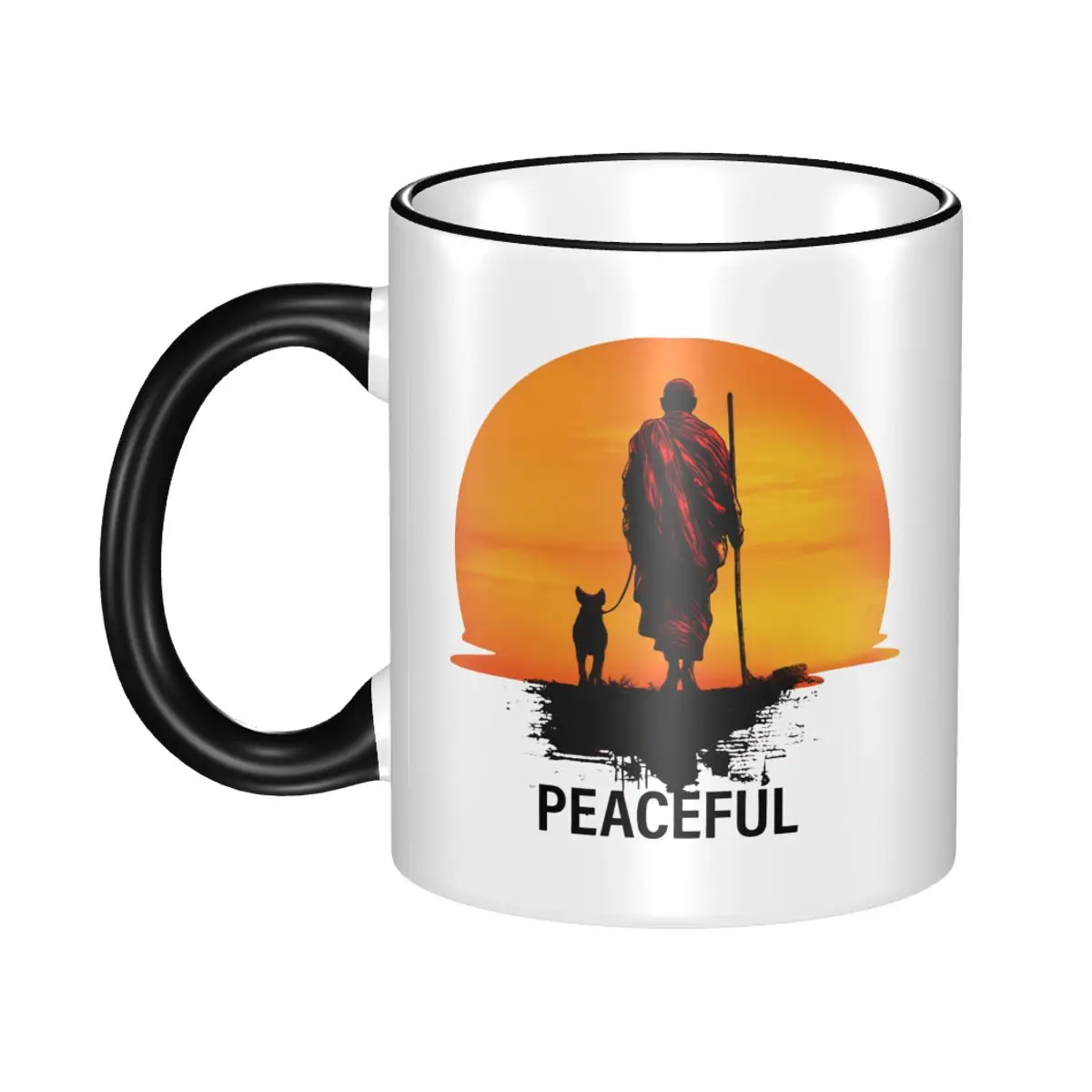 Walk For Peace Peace Walking Monk & Dog Minimalist Gift Mugs for Women Men Kawaii Coffee Cup Christmas Present for Office