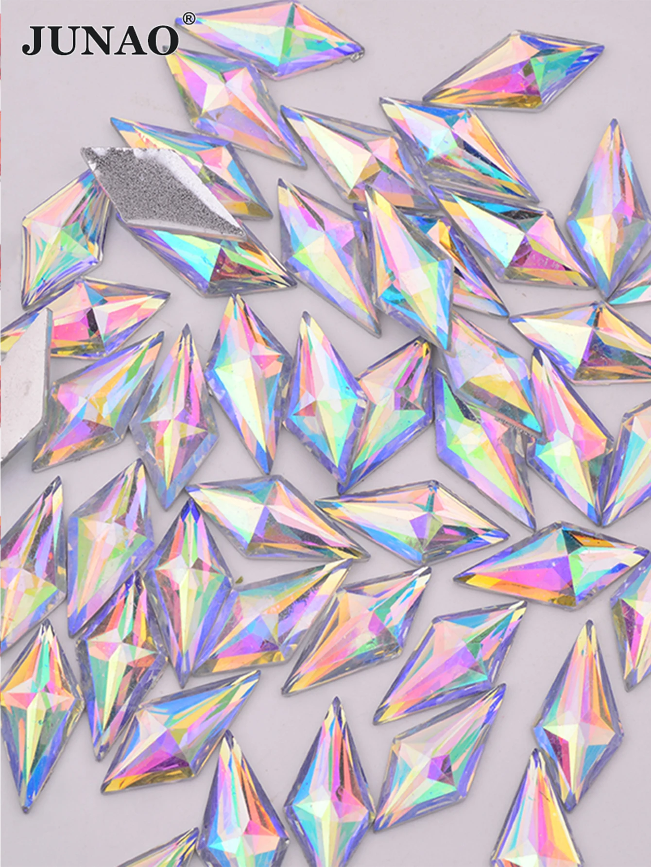 JUNAO 40pcs 10*22mm Crystal AB Rhombus Rhinestone Flatback Strass Stone Glitter Resin Crystals Gems for Clothing Decoration