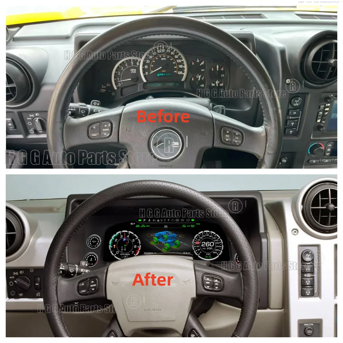 12.3Inch LCD Digital Cluster Update 2025 For Hummer H2 2003-2009 Instrument Panel Speedometer Odometer Dashboard Display