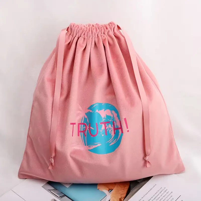 Cosmetic Gift Bags Customised Personalized Large Capacity Pink Jewelry Velvet Drawstring Pouch