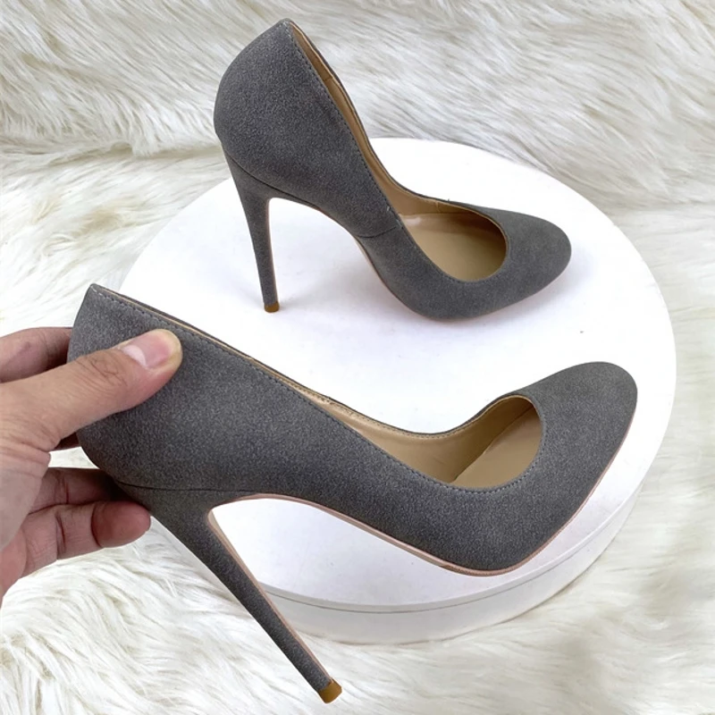 

Плюс размер 34-45 Сексуальная новая весенне-осенняя замшевая кожаная обувь для женщин Новые черные коричневые туфли-лодочки с круглым носком Женские туфли на тонком высоком каблуке C007