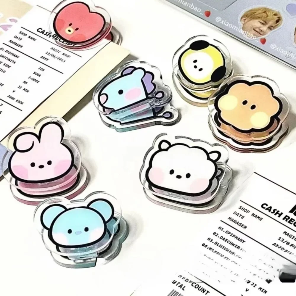 Kawaii BT21 Memo Clip Acrylic Storage Notebook Double-sided Clip Office Student Portable PP Clip COOKY KOYA TATA Anime Gift Toys - view 3