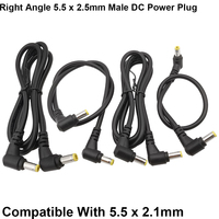 1Pcs Right Angle DC Power Plug 5.5 x 2.5mm Male To 5.5 x 2.5mm Male CCTV Adapter Connector Extension Cable Compatible 5.5x2.1 mm