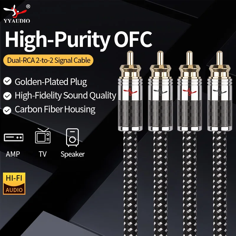 YYAUDIO 1 Pair RCA Audio Cable 2 RCA to 2RCA Interconnect Cables HlFl Stereo Male to Male for Amplifier DAC TV Car Audio