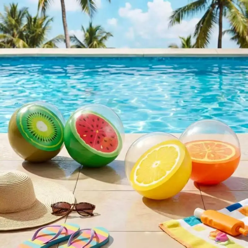 Inflatable Fruit Pattern Beach Ball Transparent PVC Water Play Toy for Kids Adult Pool Party Beach Activities