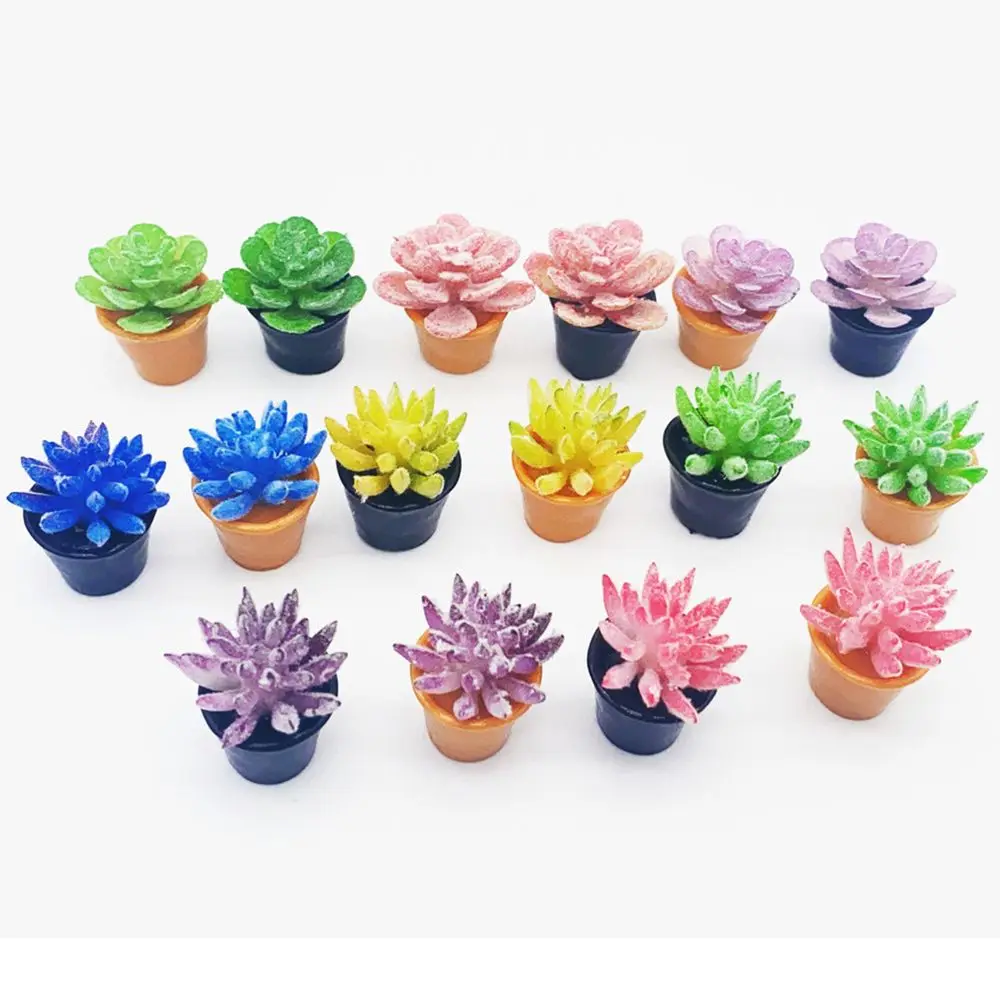 Resin Mini Plant Pot 1:12 Dollhouse Succulents Miniature Flower Vase Simulation Potted Plant Doll House Furniture Micro Ornament