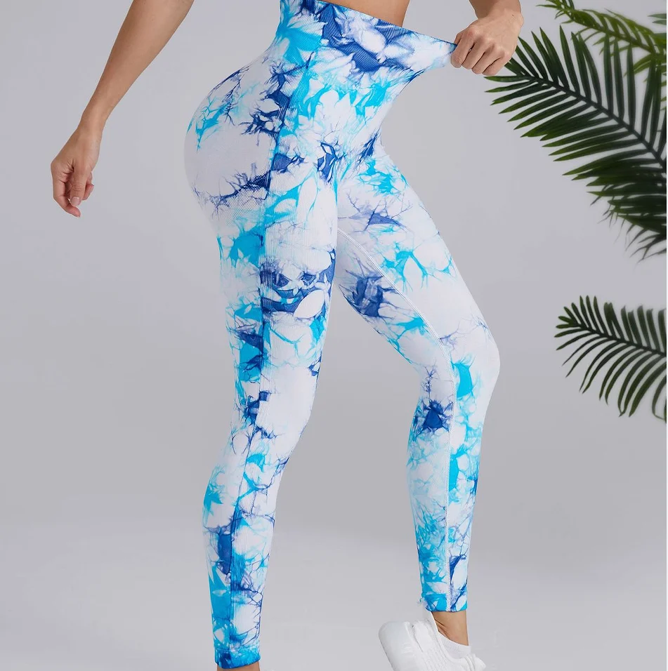 Mallas sin costuras de cintura alta para mujer, Leggings Tie Dye de punto para levantamiento de glúteos, Fitness, entrenamiento, Yoga, pantalones