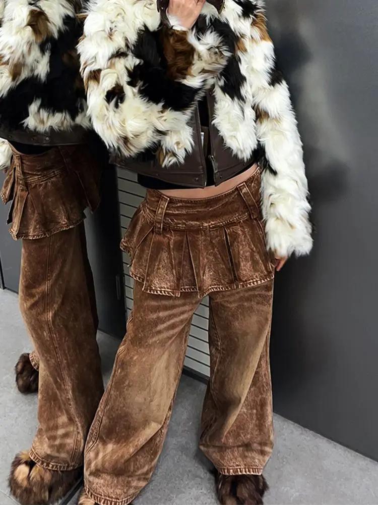 

Женские коричневые мешковатые брюки-карго, винтажные Harajuku Y2k, эстетические брюки-парашюты большого размера, широкие брюки с высокой талией, одежда 2000-х годов