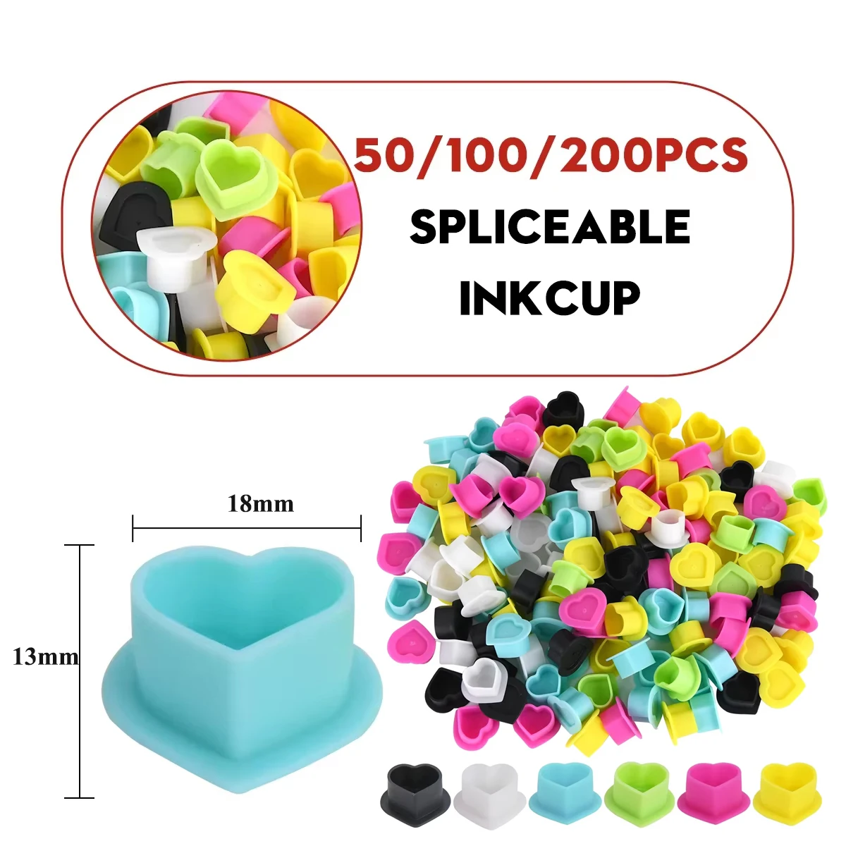 50/100/200PCS Tattoo Ink Cups Silicone Heart Shaped Tattoo Ink Cups  Disposable Pigment Caps Silicone Ink Caps with Base Caps